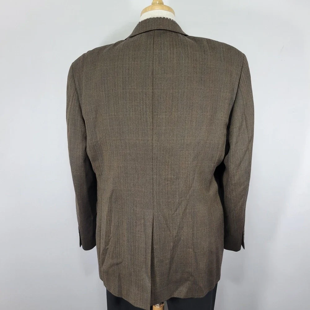 Izod Men's Sport‎ Coat Blazer Two Button Brown Herringbone Plaid Wool Size 44R